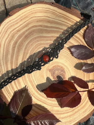 Macrame choker necklace new, black and red with adjustable size
