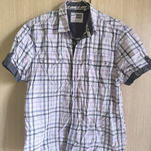 Men's short-sleeve shirt size L, gray and pink, like new