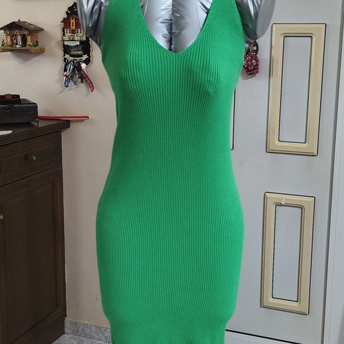 Ribbed Viscose Dress new, fitted, green, size S-M