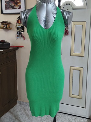 Ribbed Viscose Dress new, fitted, green, size S-M