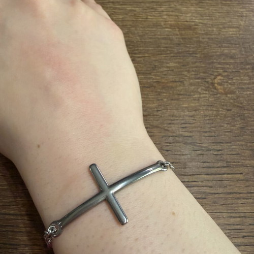Cross bracelet new, silver and black steel