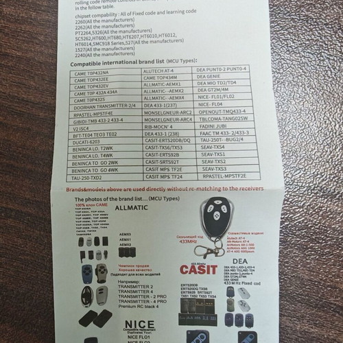 Universal Programmable Remote Controls 433MHz Set of 5 for Garage Doors