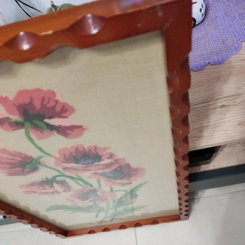 Vintage hand-embroidered painting like new with wooden frame 36x64