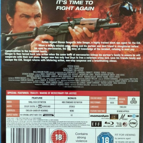 Mercenary for Justice Blu-ray like new, subtitles
