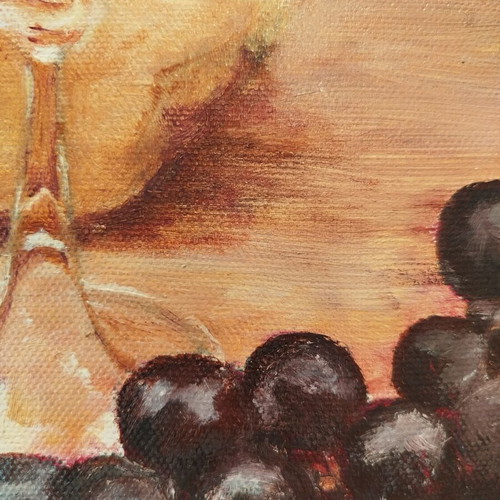 Original Painting Wine & Bread Acrylic on Canvas 25x30cm new