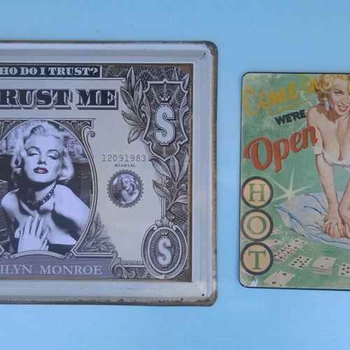 Monroe tin signs used, set of 2