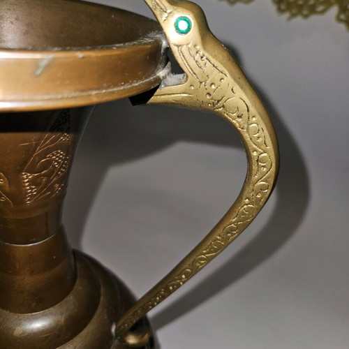 Antique Art Nouveau Copper Vase with Twin Snake Brass Handles used
