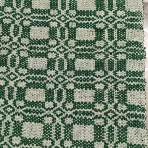Handwoven Blanket with Traditional Green and Cream Pattern, Like New