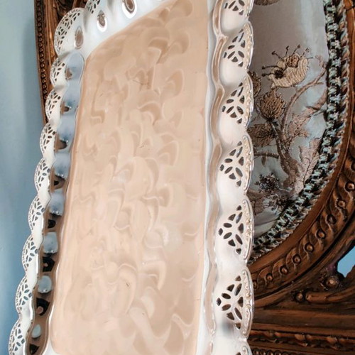Metal serving platter used with beautiful decoration for desserts