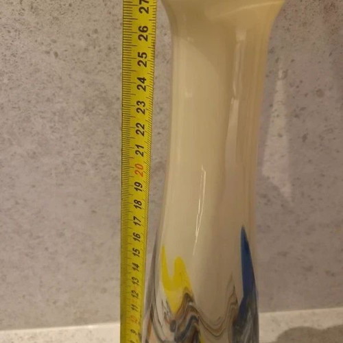 Hand-Blown Glass Design Vase Cream with Colourful Accents 28 cm