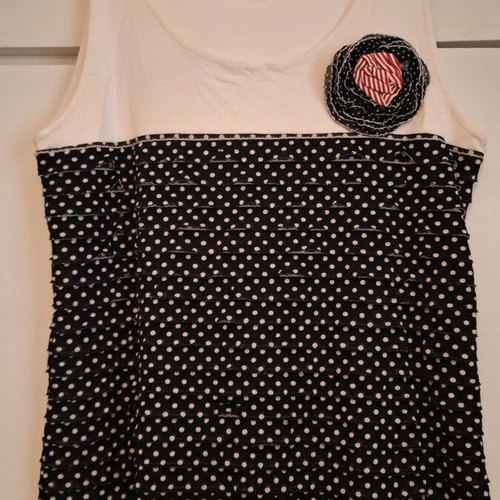 Top Line sleeveless blouse used, XL, black and white with polka dots