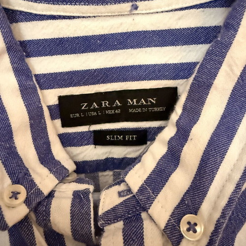 Zara Man Blue White Striped Shirt Size L Slim Fit Like New
