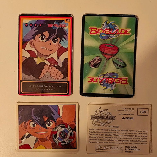 BeyBlade vintage cards and stickers used, pack of 6 cards & 8 stickers