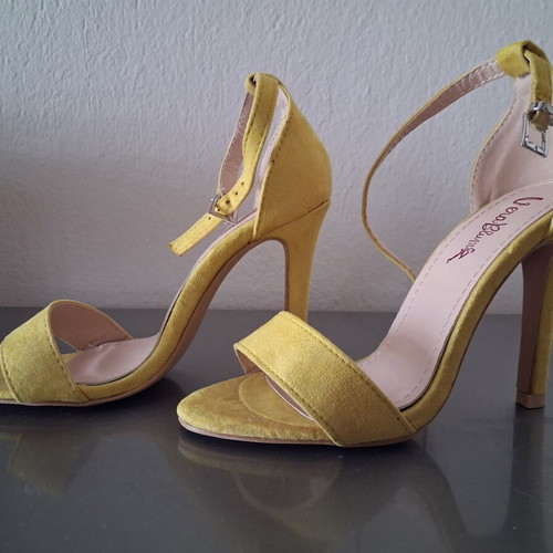 Yellow suede high heel sandals, size 35