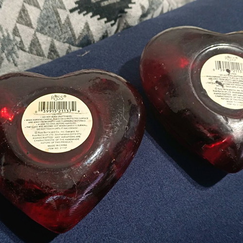 Heart-shaped tealight holders used, set of 2