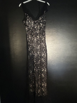 Elegant long dress with black lace and beige lining, like new