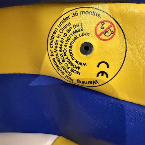 Volleyball ball new, deflated, tricolor blue yellow white