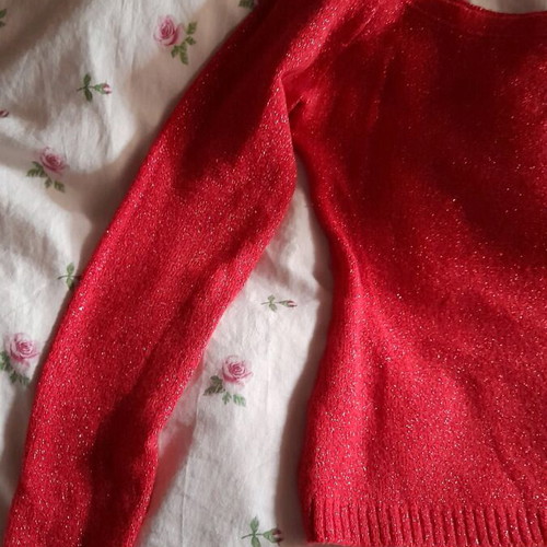Elastic blouse used with glitter, red, size S