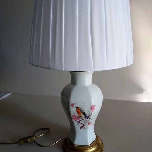 Opaline table lamp antique like new with hand painting and bronze base