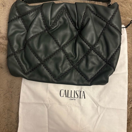Callista maxi pleated dark green leather clutch new