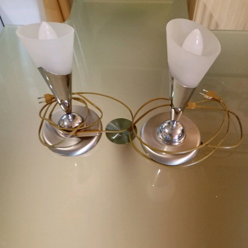 Set of ceiling lamp and 2 silver table lamps like new