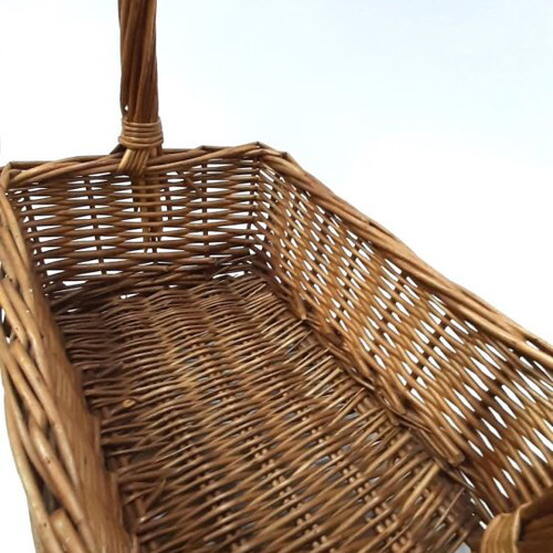 Vintage woven basket 1950s with high handle, natural wicker