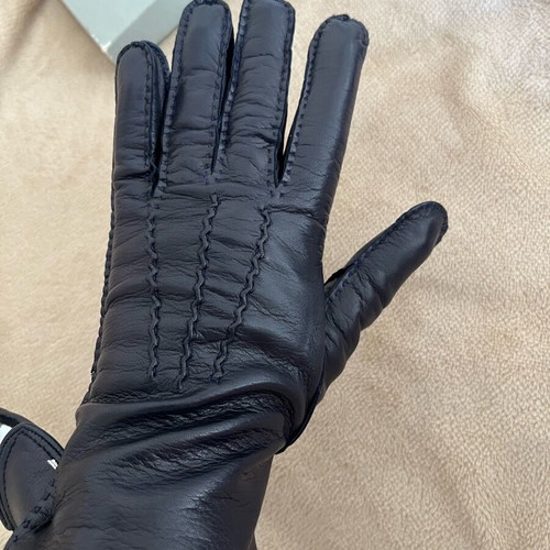 Max Mara gloves new, blue, leather with wool lining