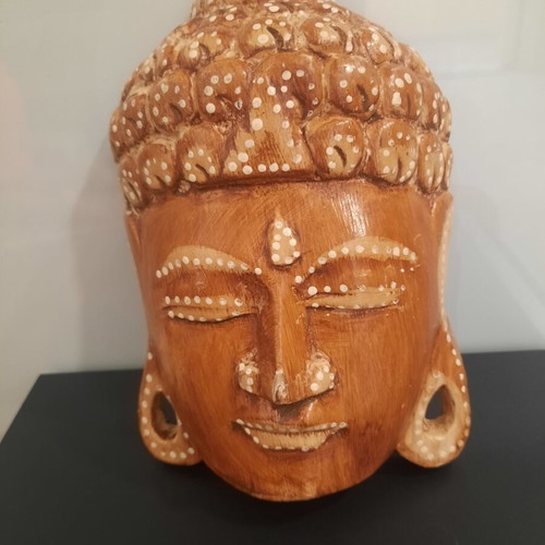 Buddha decorative head used, wood with white details
