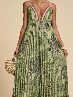 Maxi pleated dress with tropical print by Shein, new
