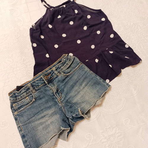 Blue set blouse and shorts Old Navy and Zara like new, age 8-9
