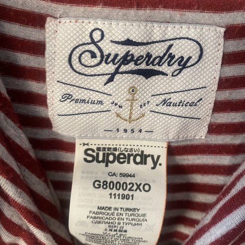 Superdry striped dress, size Large, grey and red