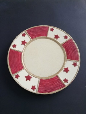 Festive ceramic serving plate 31cm diameter, gold and red