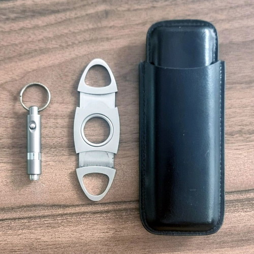 Leather Cigar Case Set with 2 Bullet & Guillotine Cutters used