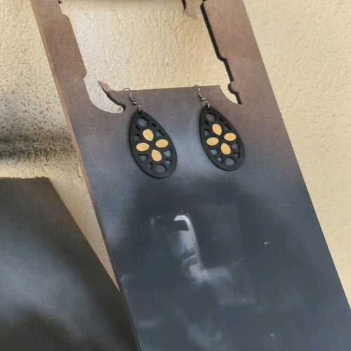 Handmade wooden Tear-Drop earrings with gold inlay new