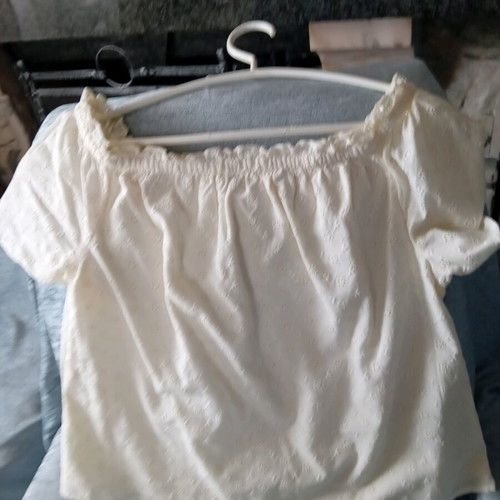 Only off-shoulder blouse used, white and yellow, size L