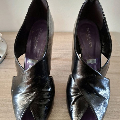 Black open-toe ankle boots with back zipper J Bournazos used
