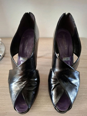 Black open-toe ankle boots with back zipper J Bournazos used