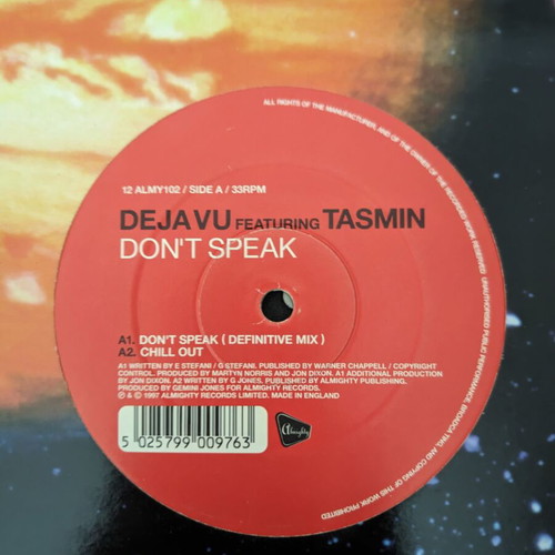 12" Deja Vu Featuring Tasmin Don't Speak vinyl record used, electronic