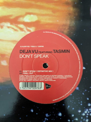 12" Deja Vu Featuring Tasmin Don't Speak vinyl record used, electronic