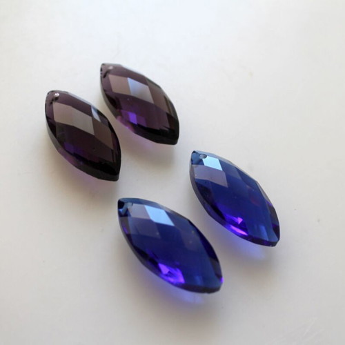 Set of 4 glass elements for jewelry making, 2 blue and 2 purple