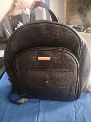 Backpack Silvio new black synthetic leather with pebble grain texture