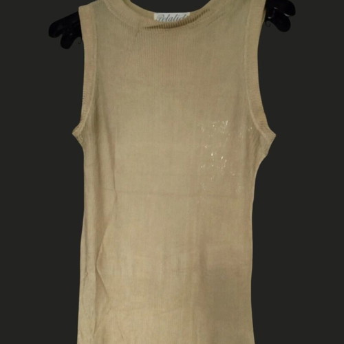 Sleeveless blouse like new, beige-gold ribbed rayon, size L