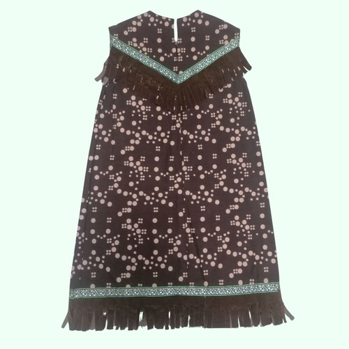 Handmade girls' dress 7-8 years, brown with fringes