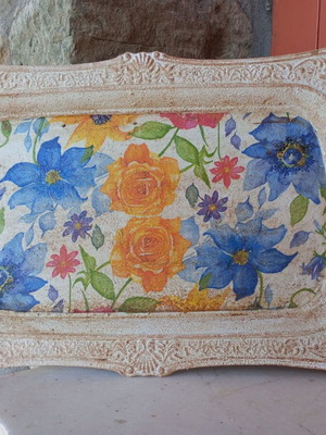Serving tray new with decoupage and patina techniques