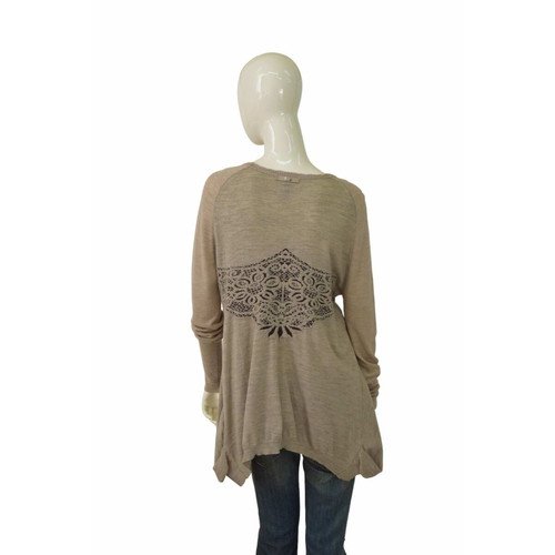 High Beige Wool Alpaca Sweater Pullover with Flowers used size M