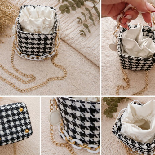 Pied de Poule Crossbody Bag new, black and white
