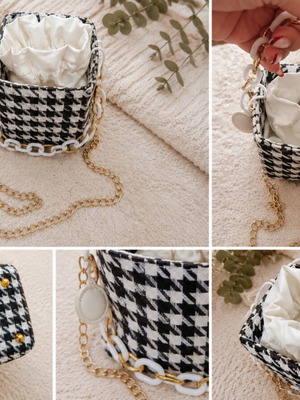 Pied de Poule Crossbody Bag new, black and white