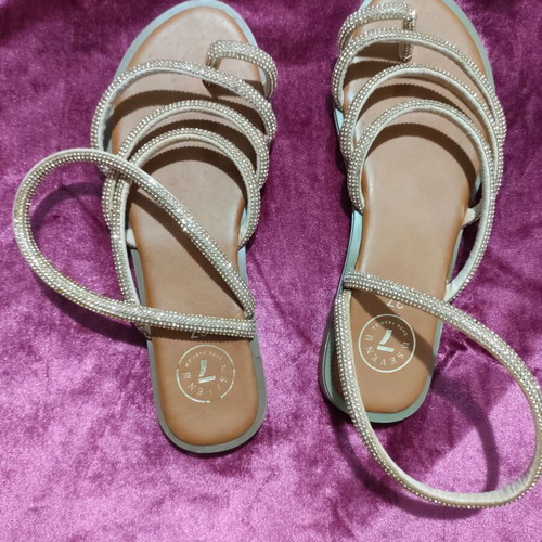 Seven sandals with strass, new, beige and gold