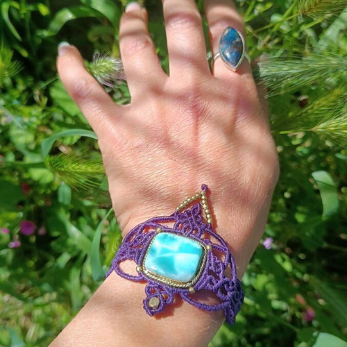 Macrame bracelet new with larimar, purple and turquoise