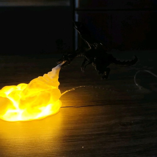 LED Dragon Lamp 3D Printed with Flame Effect New